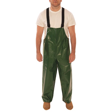 Tingley Rain Bib Overall, Polyurethane, 29 in Inseam, 36 in to 38 in Waist, 12 mil Thickness, Green, M O22008