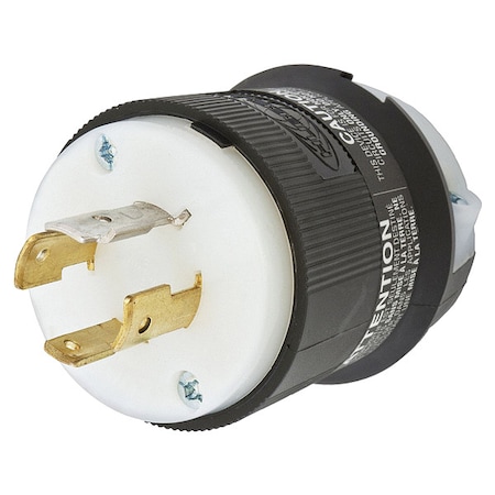 Hubbell Wiring Device-Kellems Locking Plug, L18-20P, 20 A, 120/208V AC, Three Phase, 4 Pole, Screw Terminals, Black, White HBL2441