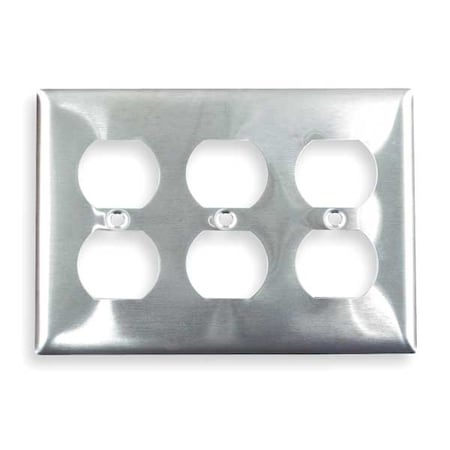 Hubbell Wiring Device-Kellems Duplex Receptacle Wall Plates and Box Cover, Number of Gangs: 3 Stainless Steel, Brushed Finish SS83