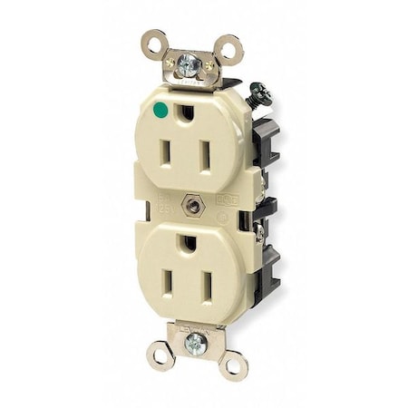 Leviton Straight Blade Receptacle, 5-15R, 15 A, 125V AC, 2 Pole, 3 Wire, Flush Mount, Single, Brown 8200