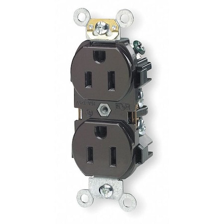 Leviton Straight Blade Receptacle, 5-15R, 15 A, 125V AC, 2 Pole, 3 Wire, Flush Mount, Single, Brown 5262