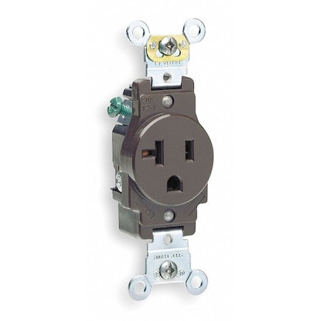 Leviton Straight Blade Receptacle, 5-20R, 20 A, 125V AC, 2 Pole, 3 Wire, Flush Mount, Single, Brown 5361