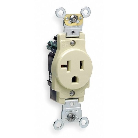 Leviton Straight Blade Receptacle, 5-20R, 20 A, 125V AC, 2 Pole, 3 Wire, Flush Mount, Single, Ivory 5361-I