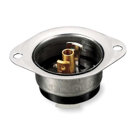 Hubbell Wiring Device-Kellems Midget Flanged Locking Inlet, 15 A, 125V AC, Single Phase, 2 Pole, Screw Terminals, Black HBL7595