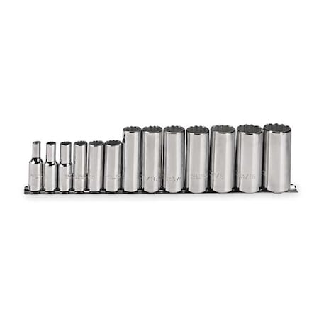 Proto 3/8" Drive Socket Set, SAE, 13pcs, Socket Set, Range 1/4 in to 1 in, 12-Point J52112
