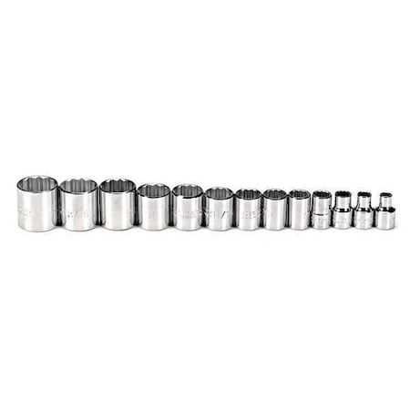 Proto 3/8" Drive Socket Set SAE 13 Pieces 1/4 in to 1 in, Full Polish, 12-Point J52124
