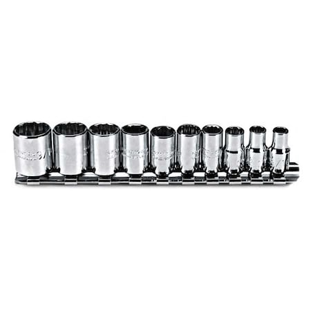Proto 1/4" Drive Socket Set, SAE, 10pcs, Socket Set, Range 3/16 in to 9/16 in, 12Pt J47104