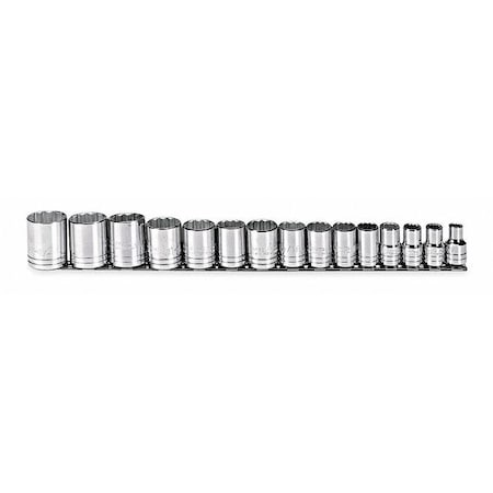 Proto 1/2" Drive Socket Set, SAE, 15pcs, Skt St, Chrm, 3/8 in to 1 1/4 in, 12Pt J54114