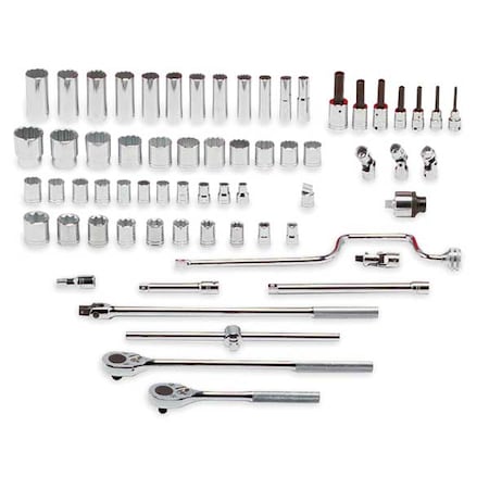 Proto 1/2" Drive Socket Combination Set SAE 59 Pieces 3/8 in to 1 1/2 in , Full Polish J54132