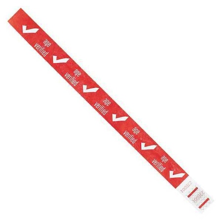 Tyvek Tyvek Wristbands, 3/4" x 10", "Drinking Age Verified", Red, PK500 WR102
