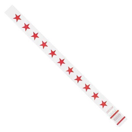Tyvek Tyvek Wristbands, 3/4" x 10", Stars, Red/White, PK500 WR104