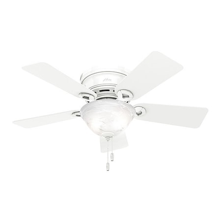 Hunter Decorative Ceiling Fan, 42 In Blade Dia, 5 Blades, 3 Speeds, 120, White 51022