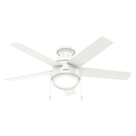 Hunter Decorative Ceiling Fan, Low Pro, 46 in Blade Dia, 5 Blades, 3 Speeds, 120, Fresh White 59269