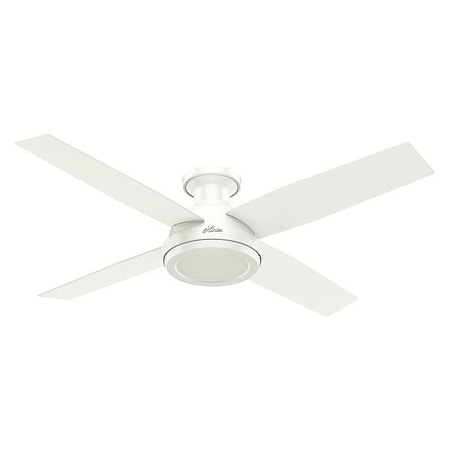 Hunter Decorative Ceiling Fan, Low Pro, 52 in Blade Dia, 4 Blades, 3 Speeds, 120, Fresh White 59248