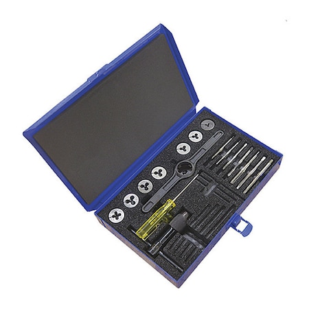 Cle-Line M2.5-M6 17PC HSS Plug Hand Tap And HSS Round Adjustable Die Set Cle-Line 0411 7 Sizes C00448