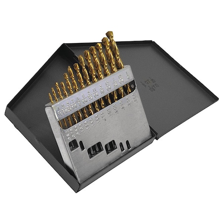 Cle-Line 13PC 1/16-1/4x1/64 HSS 135 Degree HD Parabolic Jobber Length Drill Set Cle-Line 1872 TiN RHS/RHC C18700