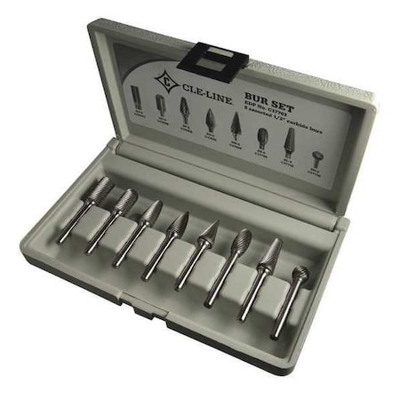 Cle-Line 8PC 1/4x1/4 Hardened Steel Shank Standard Cut Carbide Cle-Line 1855 Bur Set C17763