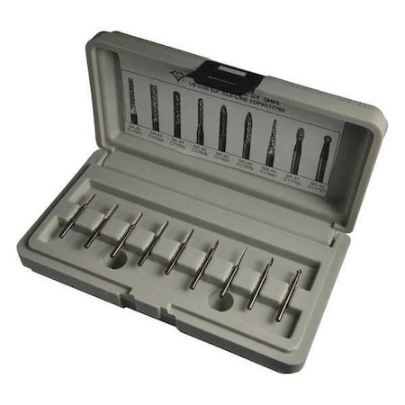 Cle-Line 9PC 3/32 & 1/8x1/8 Solid Carbide Shank Standard Cut Carbide Cle-Line 1855 Bur Set C17760