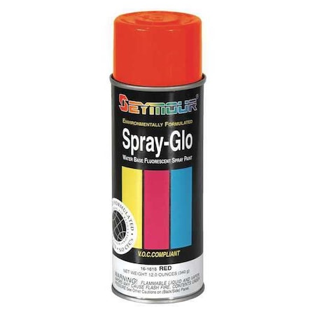 Seymour Of Sycamore Spray-Glo Paint, Flour Red, 12oz., Fluorescent Red, Flat, Solvent, 12 oz 16-1618
