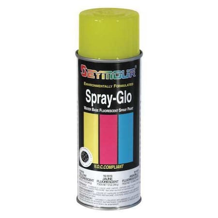Seymour Of Sycamore Spray-Glo Paint, Flour Yellow, 12oz., Fluorescent Yellow, Flat, Solvent, 12 oz 16-1619