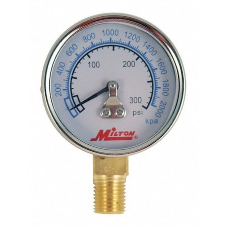 Milton High Pressure Gage, 1/4" NPT 0-300PSI, 1/4 in NPT Bottom Location, ABS Case Material 1195
