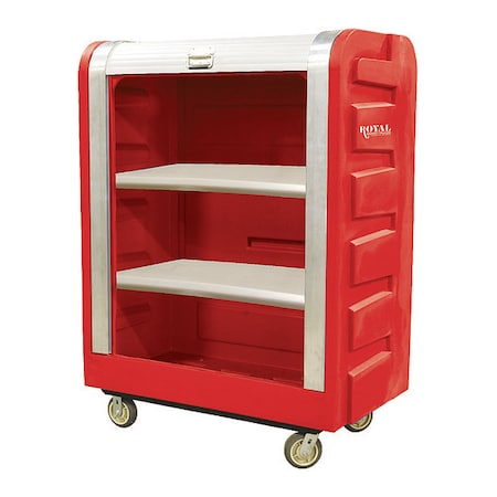 Royal Basket Trucks Bulk Tambour, 48 Cu ft., Red, A, 2 Shelves, 50-1/2" L, 28" W, 66-3/4" H R48-RDX-BTA-6UNN