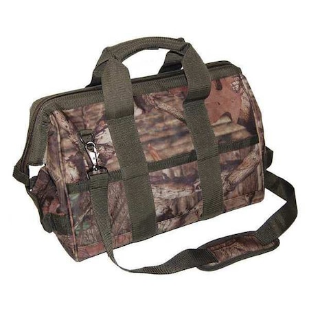 Bucket Boss Tool Bag, 16 Pocket, Camo, 16" x 8.5" x 10", Camouflage, Double Wall 600 Poly Ripstop Fabric 85016