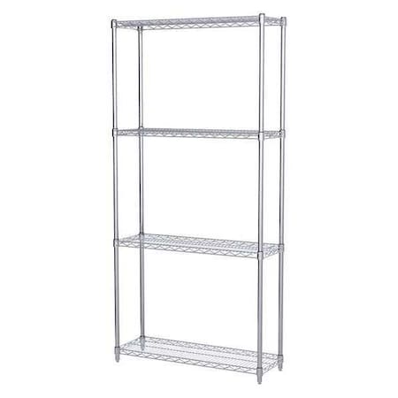 Akro-Mils Wire Shelving Unit, 12"D x 36"W x 74"H, 4 Shelves, Chrome, Shelving Type: Starter AWS741236SU