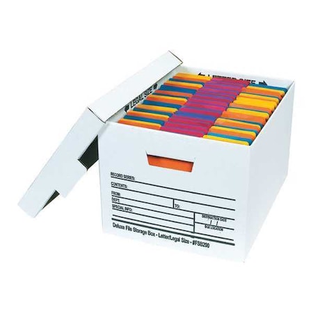 Partners Brand Deluxe File Box, 15x12x10", PK12, 200#/ECT-32 Single Wall Corrugated, 12" W, 10" H, White FSB200