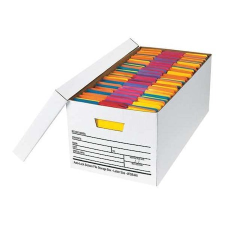 Partners Brand File Box, Auto-Lock Bottom, 24x12x10", PK12, 200#/ECT-32 Single Wall Corrugated, 12" W, 10" H, White FSB440