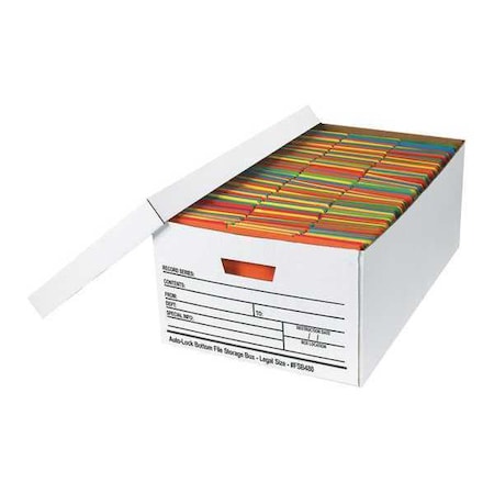 Partners Brand File Box, Auto-Lock Bottom, 24x15x10", PK12, 200#/ECT-32 Single Wall Corrugated, 15" W, 10" H, White FSB480