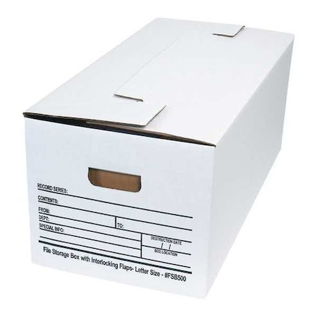 Partners Brand File Box, Interlocking Flap, 24x12x10, PK12, 200#/ECT-32 Single Wall Corrugated, 12" W, 10" H, White FSB500