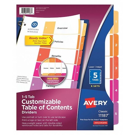 Avery Dennison 5 Tab Index Dividers, PK6 11187