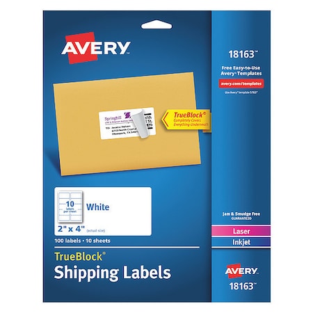 Avery Dennison 2" x 4" White Shipping Labels, Pk100 18163