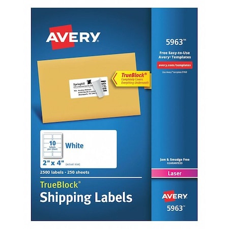 Avery Dennison Laser Labels, 2x4, 10 Sheets, White, PK2500 5963