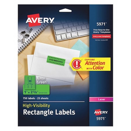 Avery Dennison Laser Labels, 1x2-5/8, PK750 5971