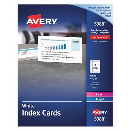 Avery Dennison 3 x 5" Unruled Index Card for Printers, Pk50 5388