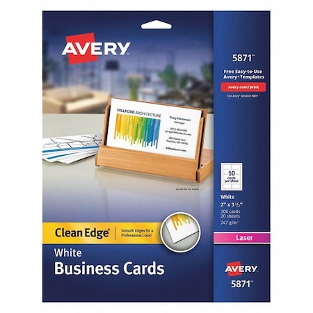 Avery Dennison Laser Business Cards, 2x3.5, White, PK200 5871