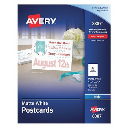 Avery Dennison Inkjet Printable Postcards, 50 Sheets, Pk200 8387