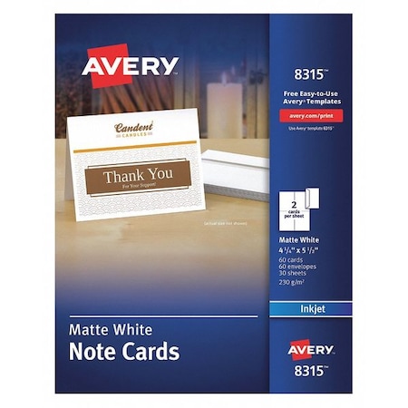 Avery Dennison 4-1/2 x 5-1/2" Note Cards with Envelopes, Pk60 8315