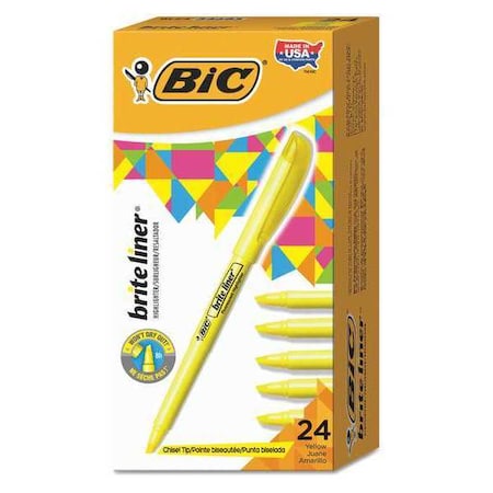Bic Bic Brite Liner Highlighters, Yellow, PK24 BL241-YW