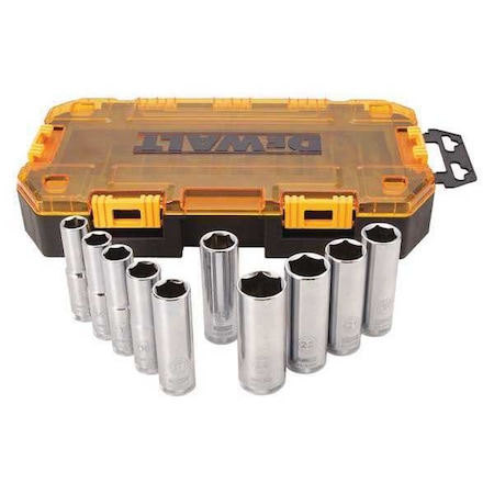 Dewalt 1/2" Drive Deep Socket Set, Metric, 10pcs DWMT73815