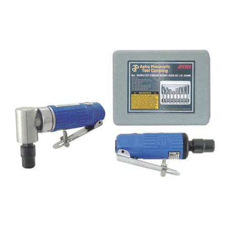 Astro Pneumatic Right Angle Die Grinder Kit, Rotary Burr Set, 8 pcs., 1/4 in Air Inlet, 25,000 rpm 1221