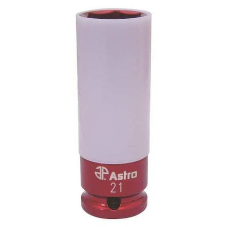 Astro Pneumatic 1/2" Drive, 21mm Metric Socket, 12 Points, 21mm, 3/8" D, 12Pt Deep Red 7870-21