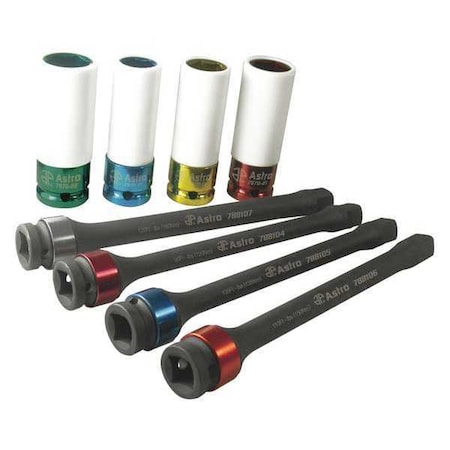 Astro Pneumatic Torque Limiting Extension And Protective Impact Socket Combo Set, Metric, 8 pcs, Various L 78818