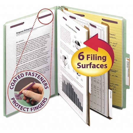 Smead Pressboard Folder, Letter, 6 Section, Gray/Green, PK10 14076