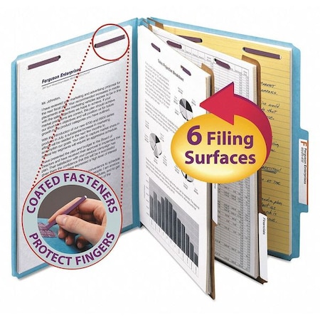 Smead Pressboard Folder, 6 Section, Blue, PK10, Tab Position: Right of Center Position 14030
