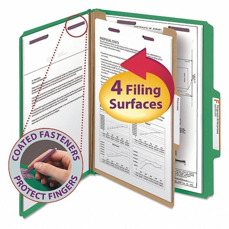 Smead Pressboard Folder Top Tab, Green, PK10, Expanded Width: 2" 13733