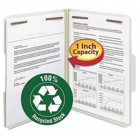 Smead 1" Pressboard Folder, Letter, Gray/Green, PK25 15003