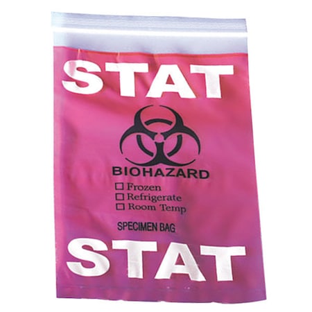 Globe Scientific Stat Red Specimen Bag, Ziplock, PK1000 4950A